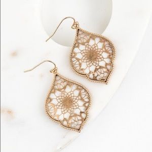 Gold & White Abalone Filigree Earrings